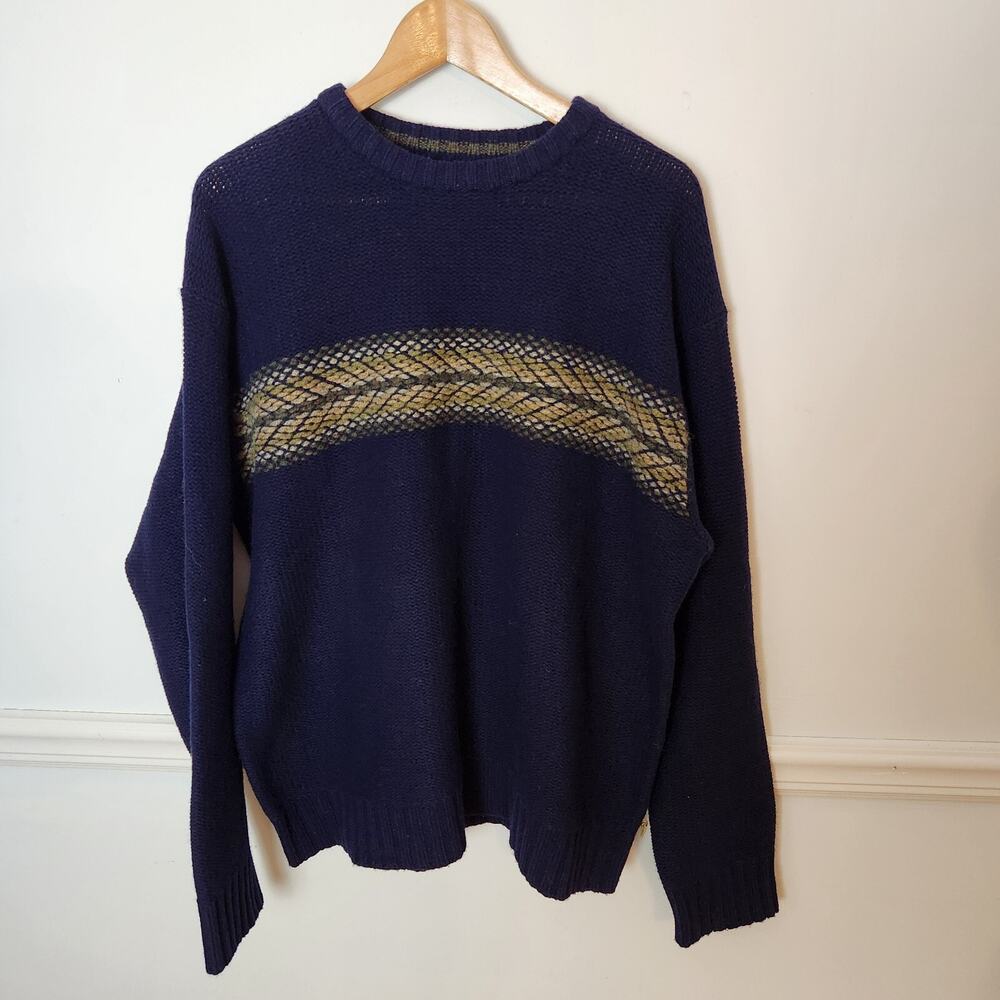 VTG 90s Y2K American Eagle Sweater Sz Large Mens Lambswool Navy Blue Crewneck